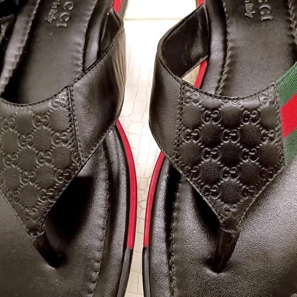 💋Rare Gucci Leather Thong Slide 'Black' 268670 A9LA0 1061 (G8.5) NWOB - Picture 9 of 15
